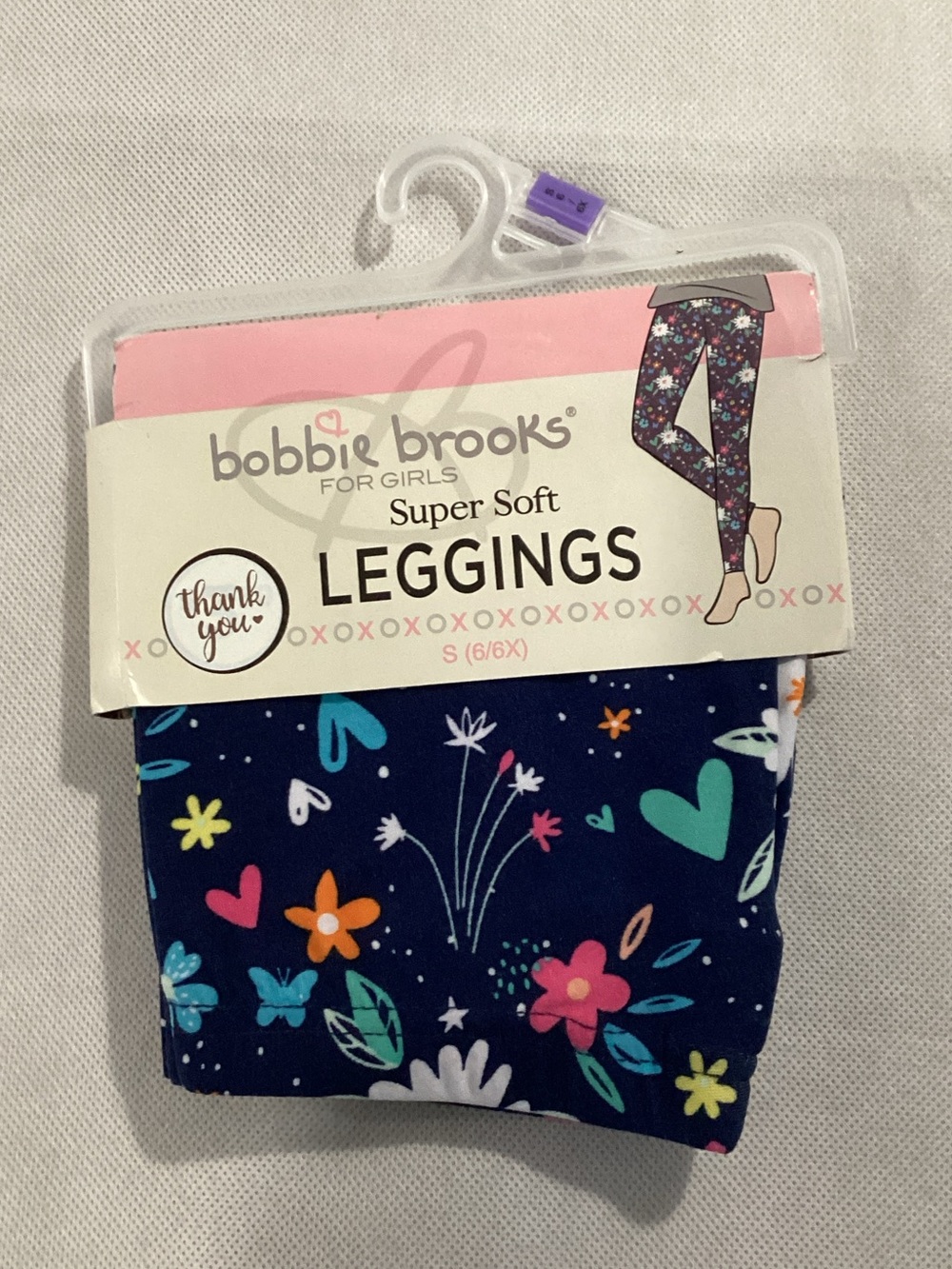 Bobbie Brooks Navy Floral & Heart Girls' Leggings size 6 /6x. 421